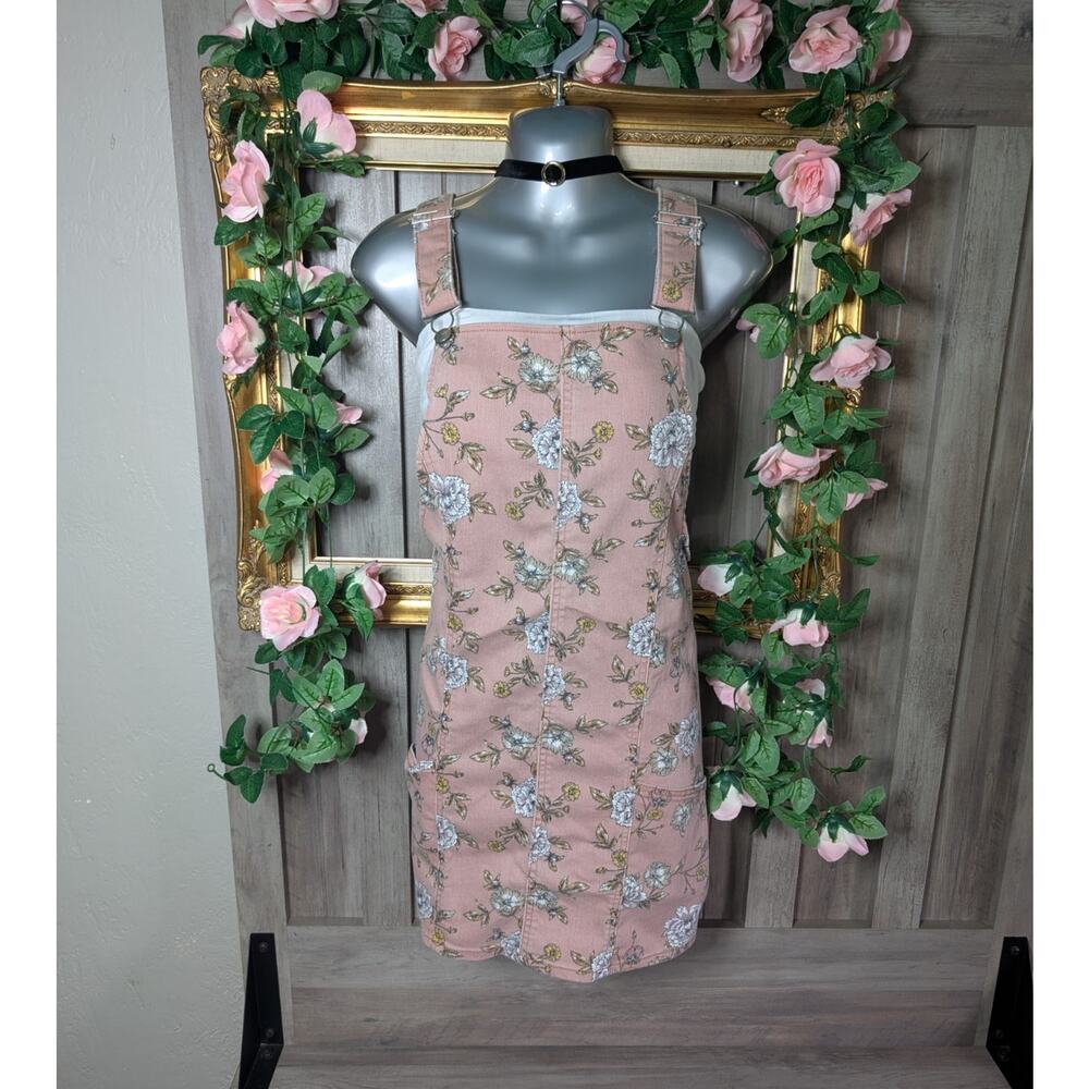 No Boundaries XL Pink Floral Overall Dress Pinafore Mini Cottagecore Y2K